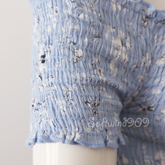 Light Blue Floral Smocked Off Shoulder Maxi Dress - Picture 4 of 8